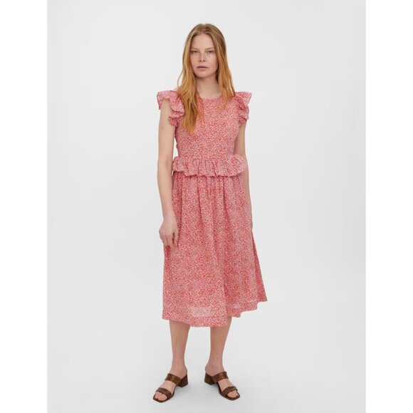 Vero Moda Urba Ruffle Cap Sleeve Midi Dress | Size Extra Large | Like New - Picture 2 of 5